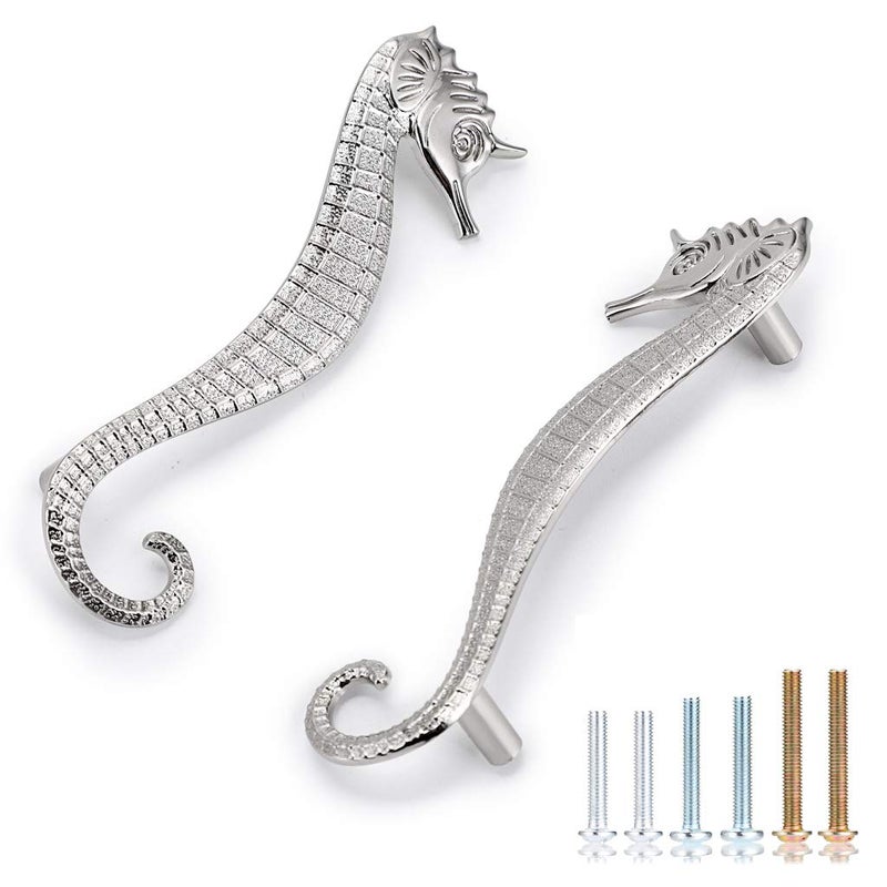 JUXYES Beach Ocean Theme Seahorse Shaped Drawer Handle Pulls, Marine Style Dresser Drawers Pulls Zinc Alloy Coastal Metal Decorative Drawer Pulls for Cupboard Cabinet Dresser Closet (Silver) - Image 1